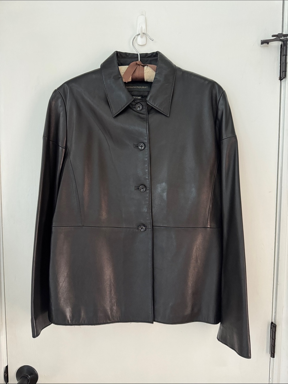 Banana Republic Black Leather Button-Front Jacket